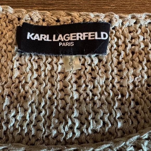 KARL LAGERFELD PARIS Knit Tunic Sweater M (Tag S) Beige Gold Shimmer 3/4 Sleeve - Picture 9 of 11